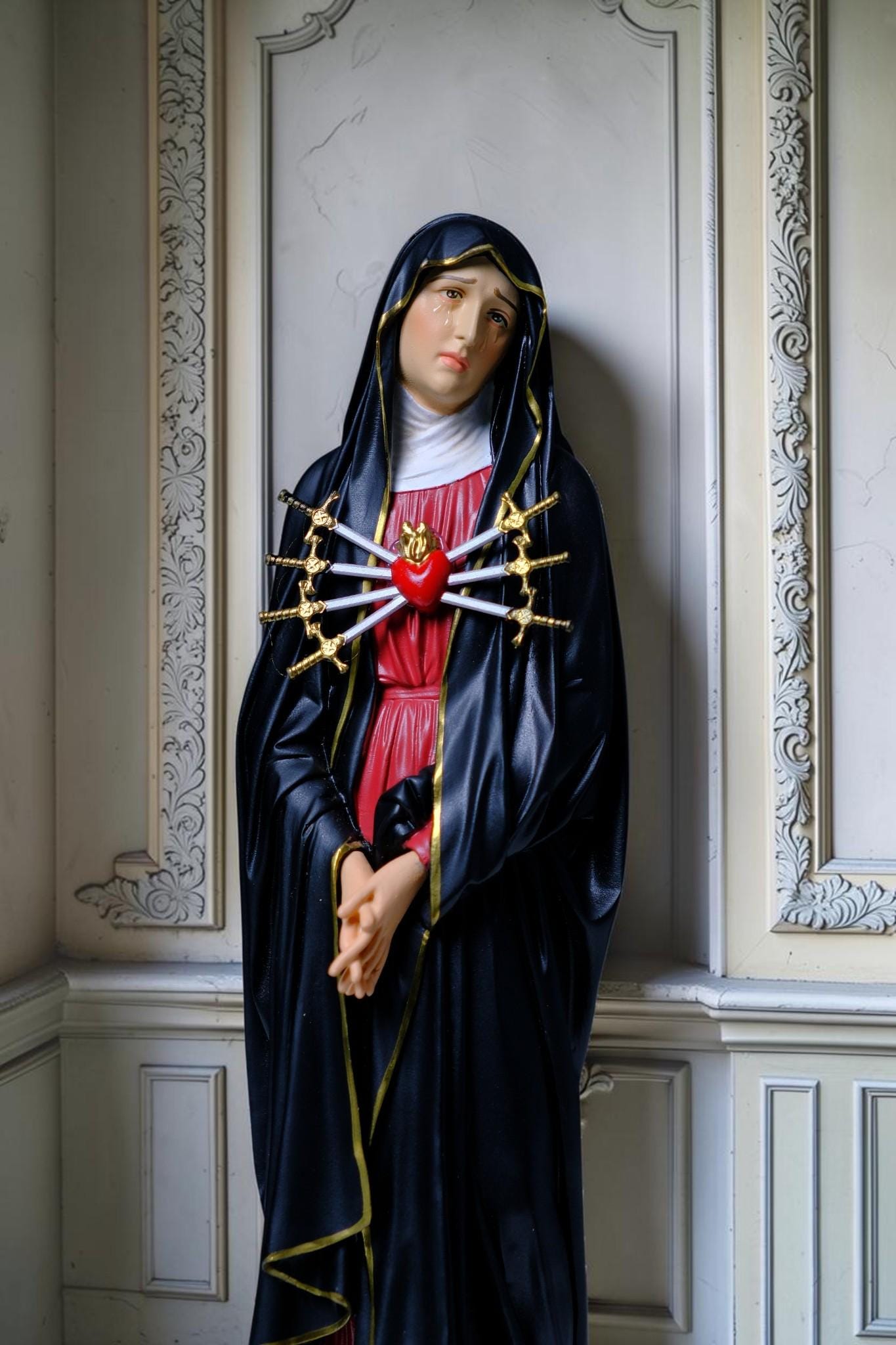 Our Lady of Sorrows Statue 30cm Hand-Painted Catholic Figurine Home Altar Decor (etsy image id: 8017864251)