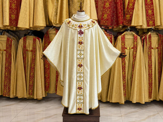 White Gold Embroidered Catholic Chasuble: Custom Handmade Liturgical Vestment (etsy image id: 8023264990)