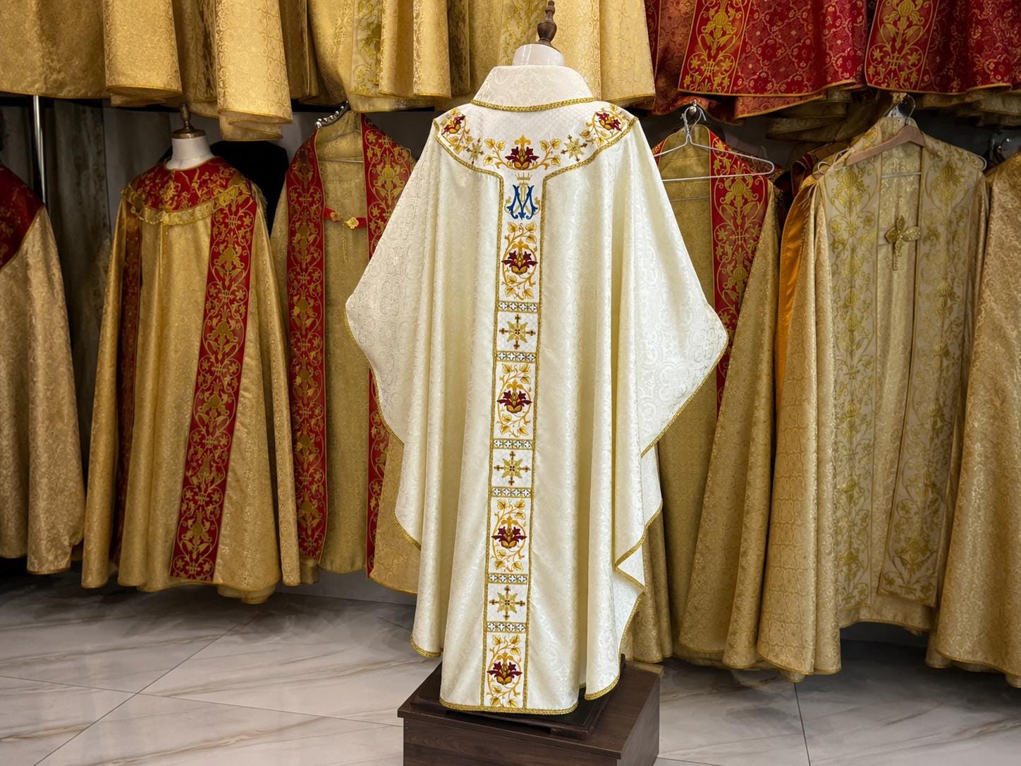 White Gold Embroidered Catholic Chasuble: Custom Handmade Liturgical Vestment (etsy image id: 8023265012)