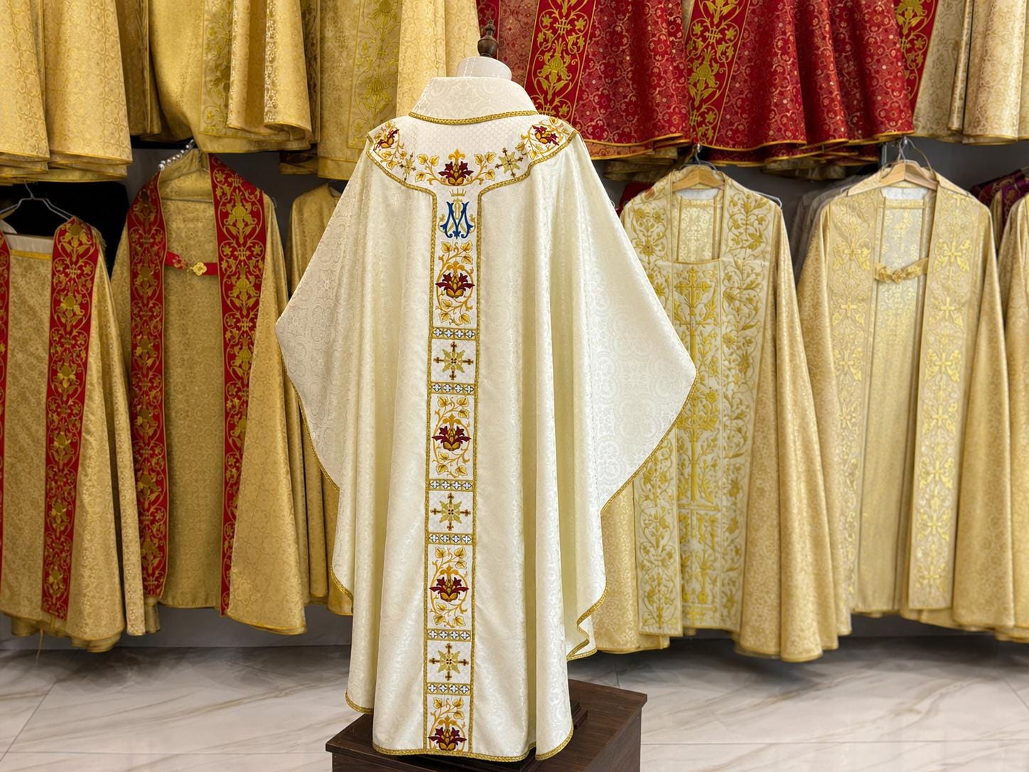 White Gold Embroidered Catholic Chasuble: Custom Handmade Liturgical Vestment (etsy image id: 8023265036)