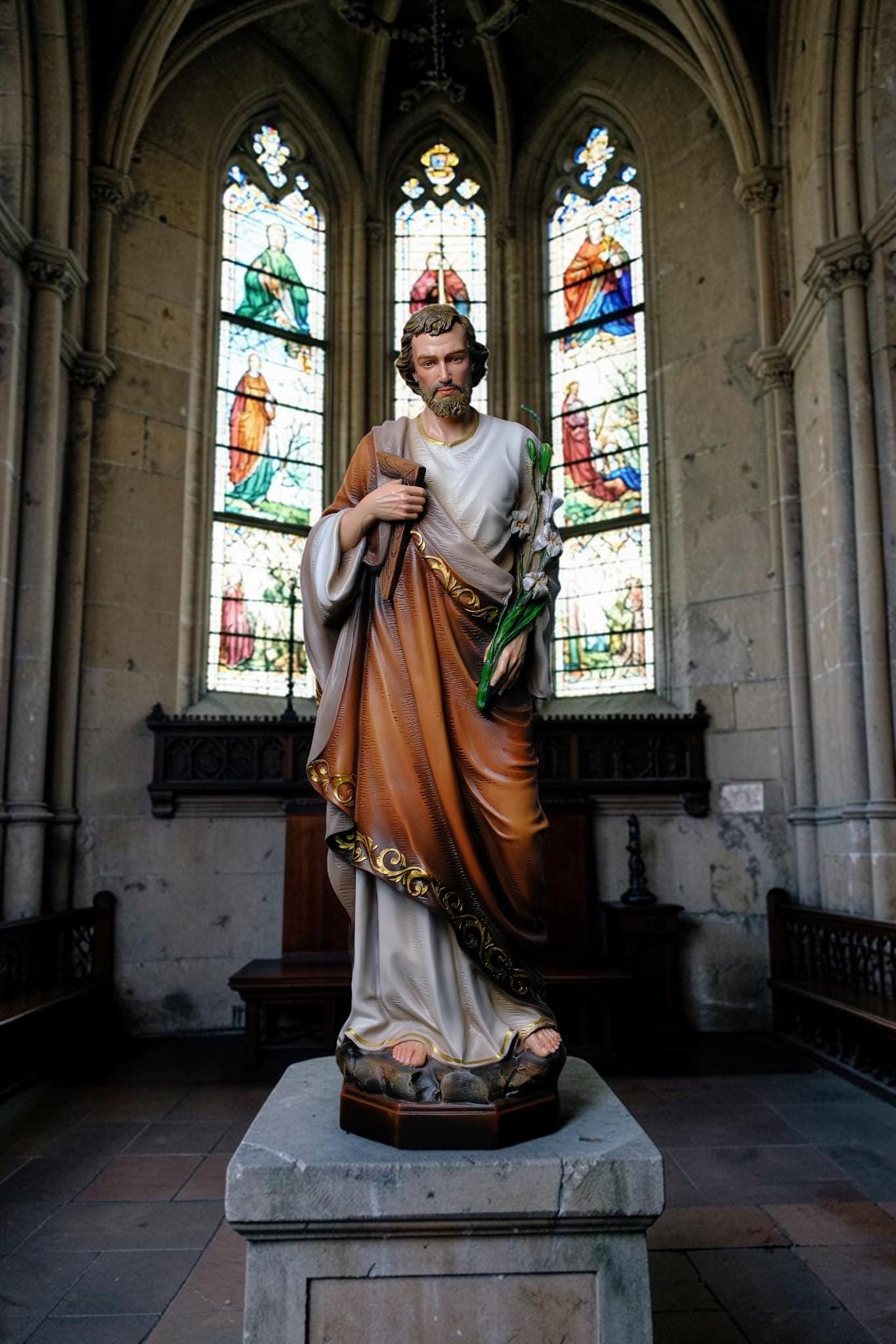 Saint Joseph Statue with Lily 53cm Catholic Saint Joseph Figurine Religious Home Altar Decor Christian Gift Prayer Statue __etsy:8056533186