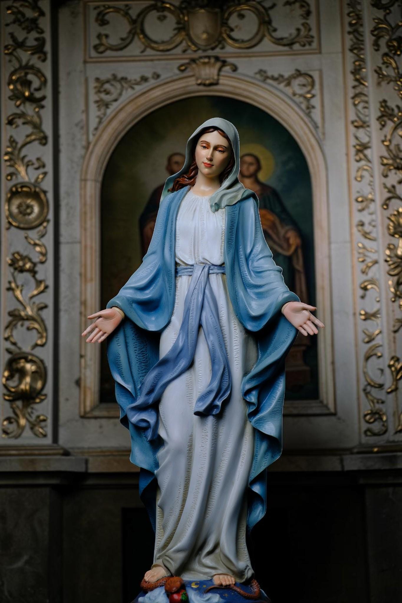Our Lady of Grace Statue, Hand-Painted Virgin Mary Religious Decor (53cm) __etsy:8058337930
