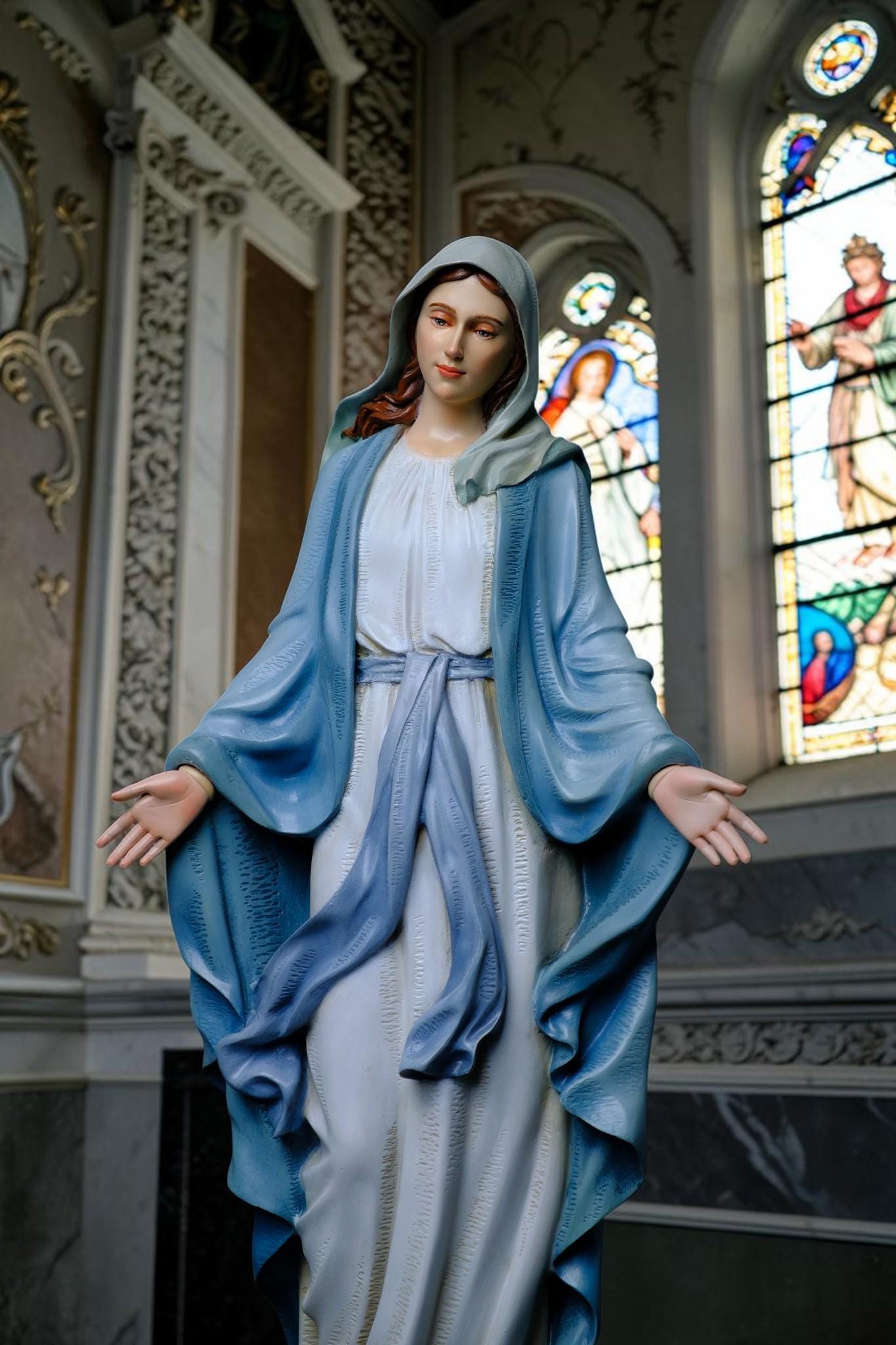 Our Lady of Grace Statue, Hand-Painted Virgin Mary Religious Decor (53cm) __etsy:8058337938