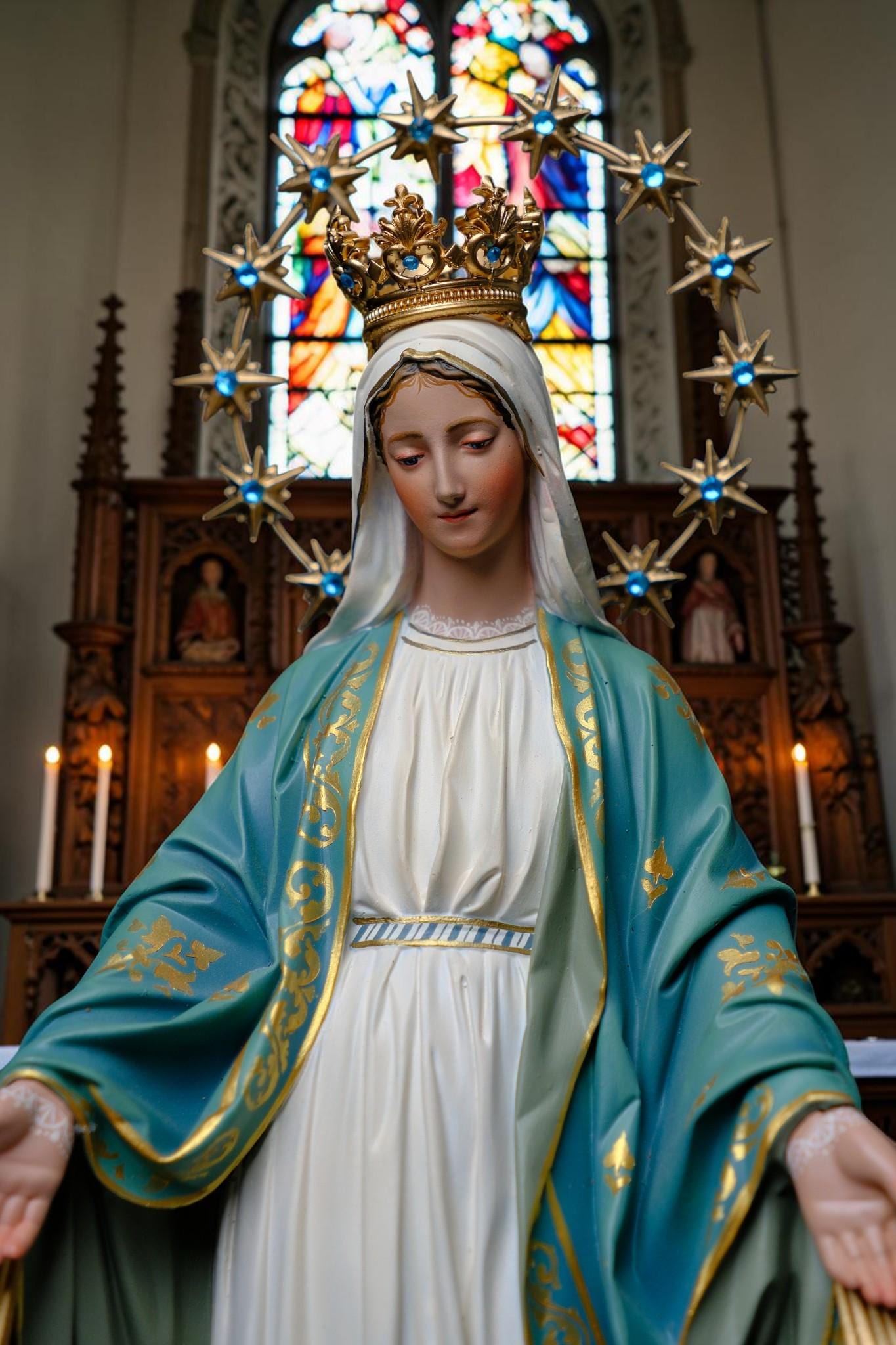 Handcrafted Our Lady of Grace Statue: Crown, Halo, Rays – Catholic Home Altar Decor __etsy:8060188536