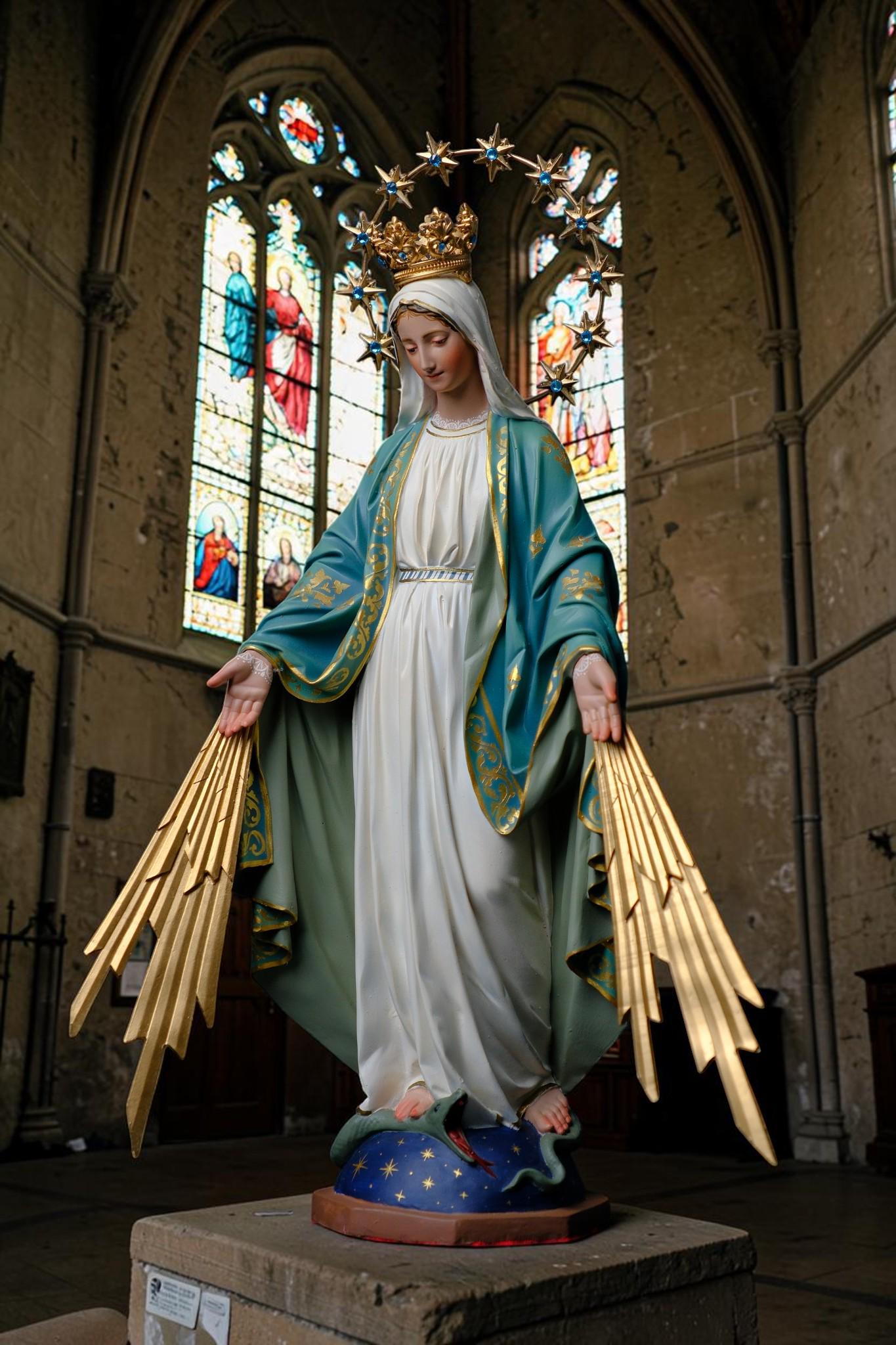Handcrafted Our Lady of Grace Statue: Crown, Halo, Rays – Catholic Home Altar Decor __etsy:8060192200
