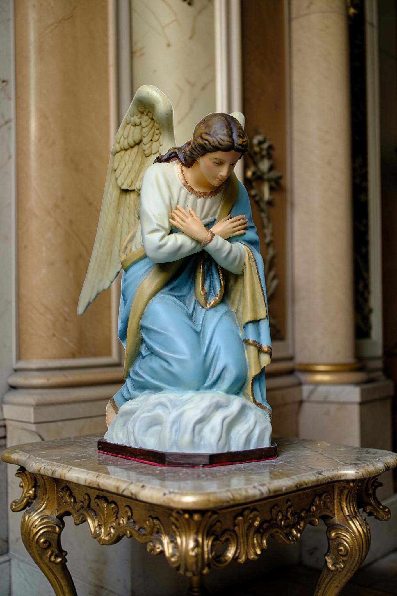 Handcrafted Kneeling Angel Statues Pair: Antique-Style Prayer Altar Decor __etsy:8062126566