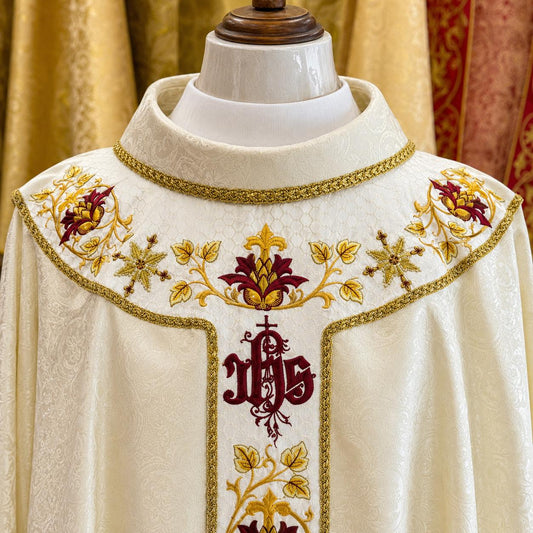 White Gold Embroidered Catholic Chasuble: Custom Handmade Liturgical Vestment (etsy image id: 8071176799)