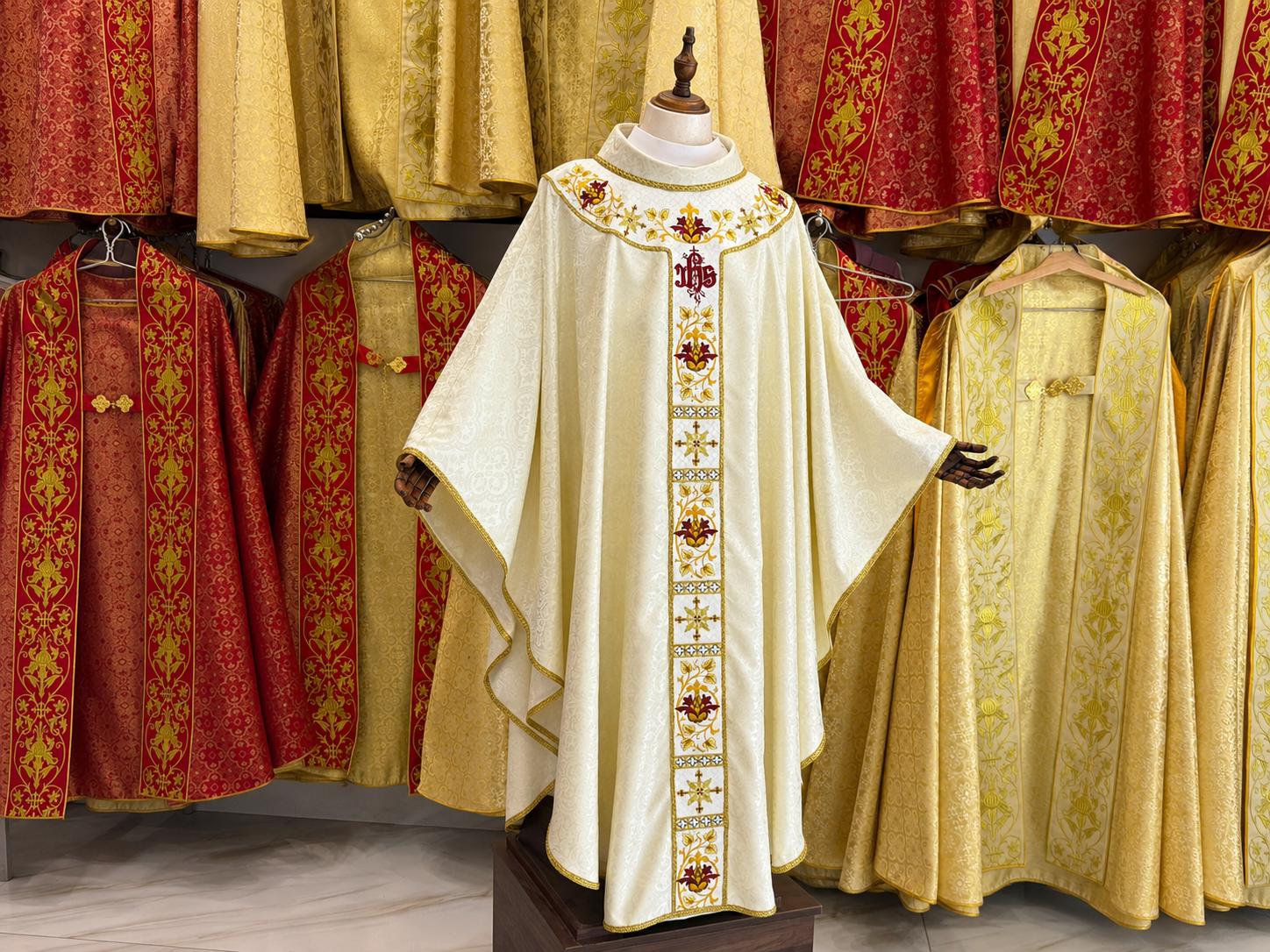 White Gold Embroidered Catholic Chasuble: Custom Handmade Liturgical Vestment (etsy image id: 8071176811)