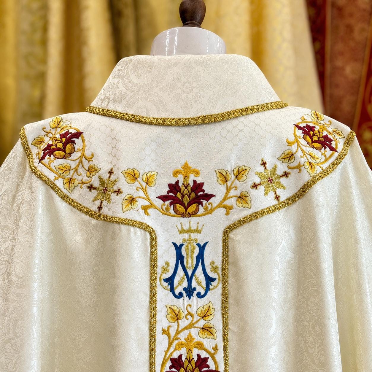 White Gold Embroidered Catholic Chasuble: Custom Handmade Liturgical Vestment (etsy image id: 8071176851)