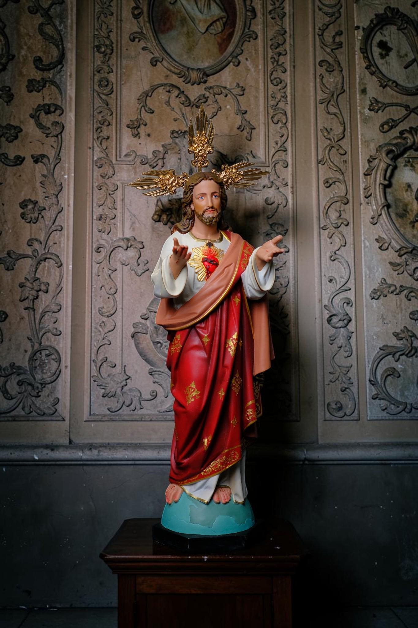 Hand-Painted Sacred Heart of Jesus Statue 40cm Catholic Religious Figurine Altar Decor __etsy:8089215788