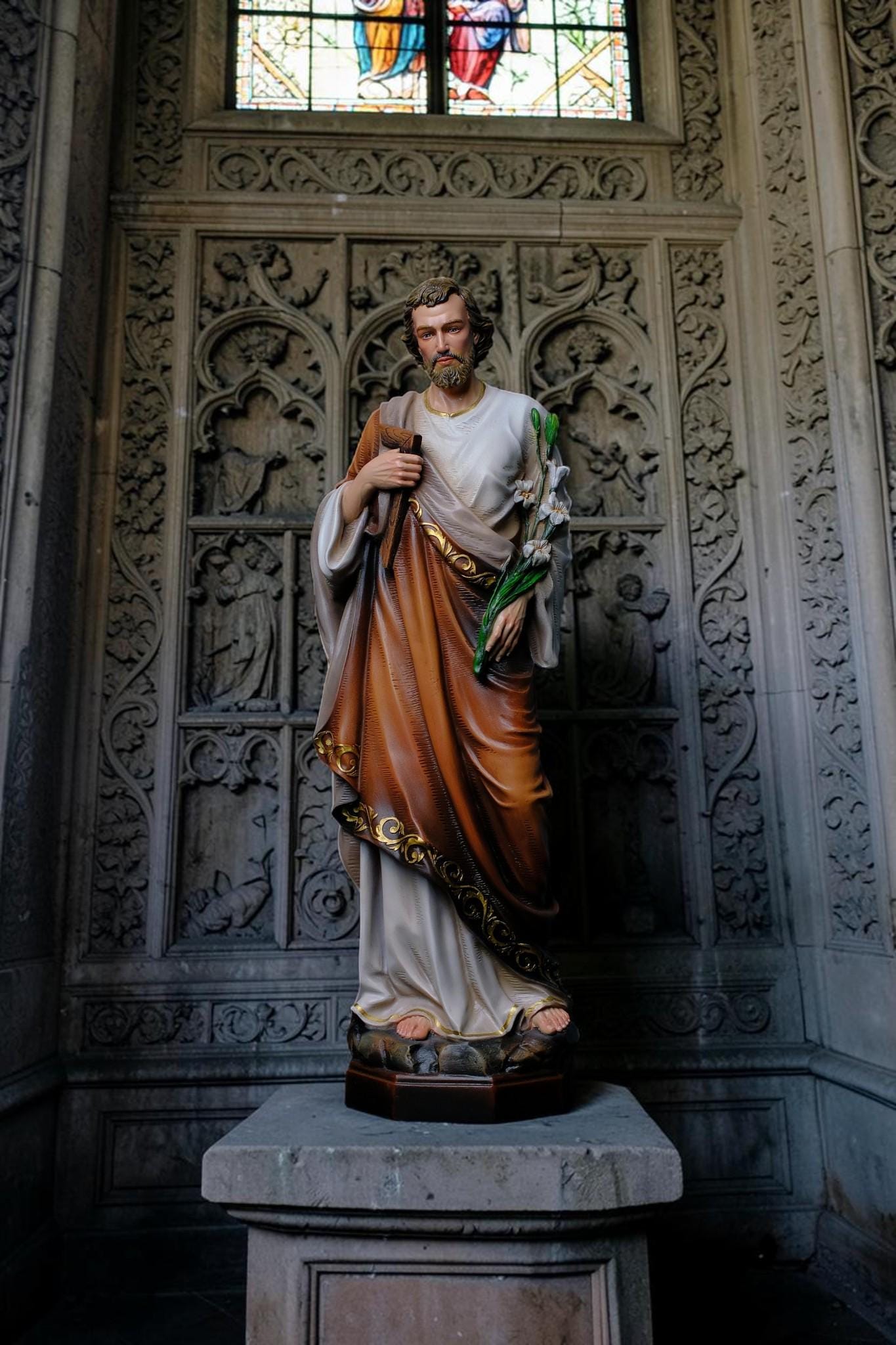 Saint Joseph Statue with Lily 53cm Catholic Saint Joseph Figurine Religious Home Altar Decor Christian Gift Prayer Statue __etsy:8104436967