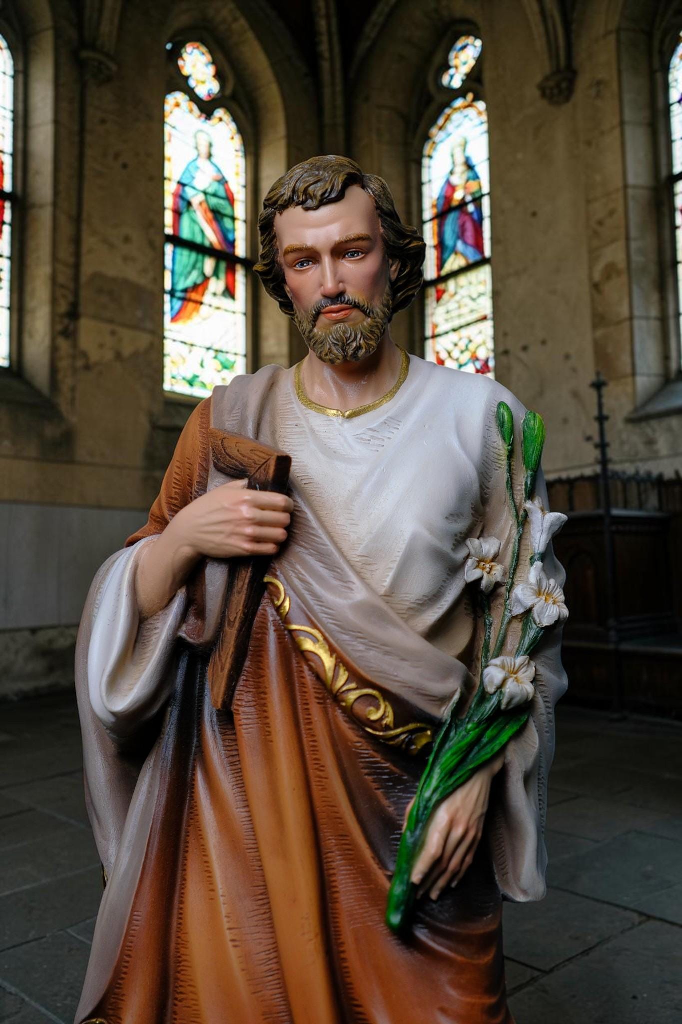 Saint Joseph Statue with Lily 53cm Catholic Saint Joseph Figurine Religious Home Altar Decor Christian Gift Prayer Statue __etsy:8104436985