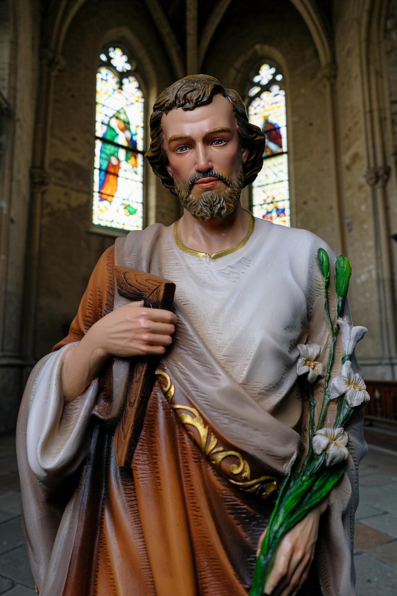 Saint Joseph Statue with Lily 53cm Catholic Saint Joseph Figurine Religious Home Altar Decor Christian Gift Prayer Statue __etsy:8104444465