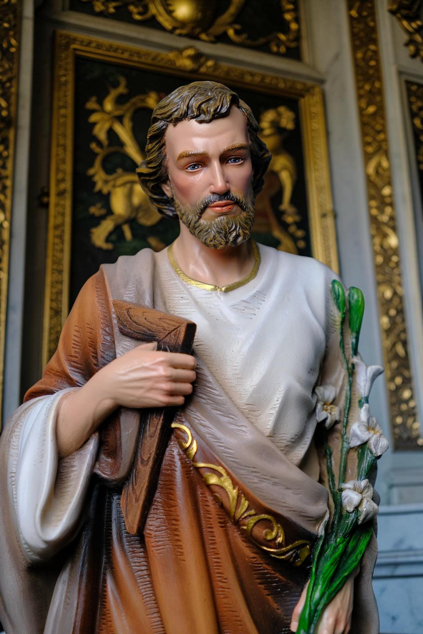Saint Joseph Statue with Lily 53cm Catholic Saint Joseph Figurine Religious Home Altar Decor Christian Gift Prayer Statue __etsy:8104444467
