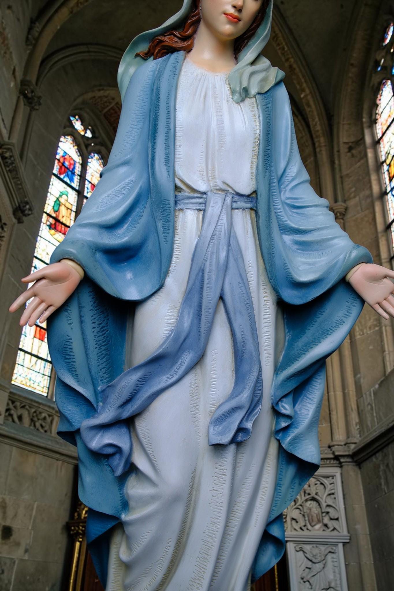 Our Lady of Grace Statue, Hand-Painted Virgin Mary Religious Decor (53cm) __etsy:8106248835