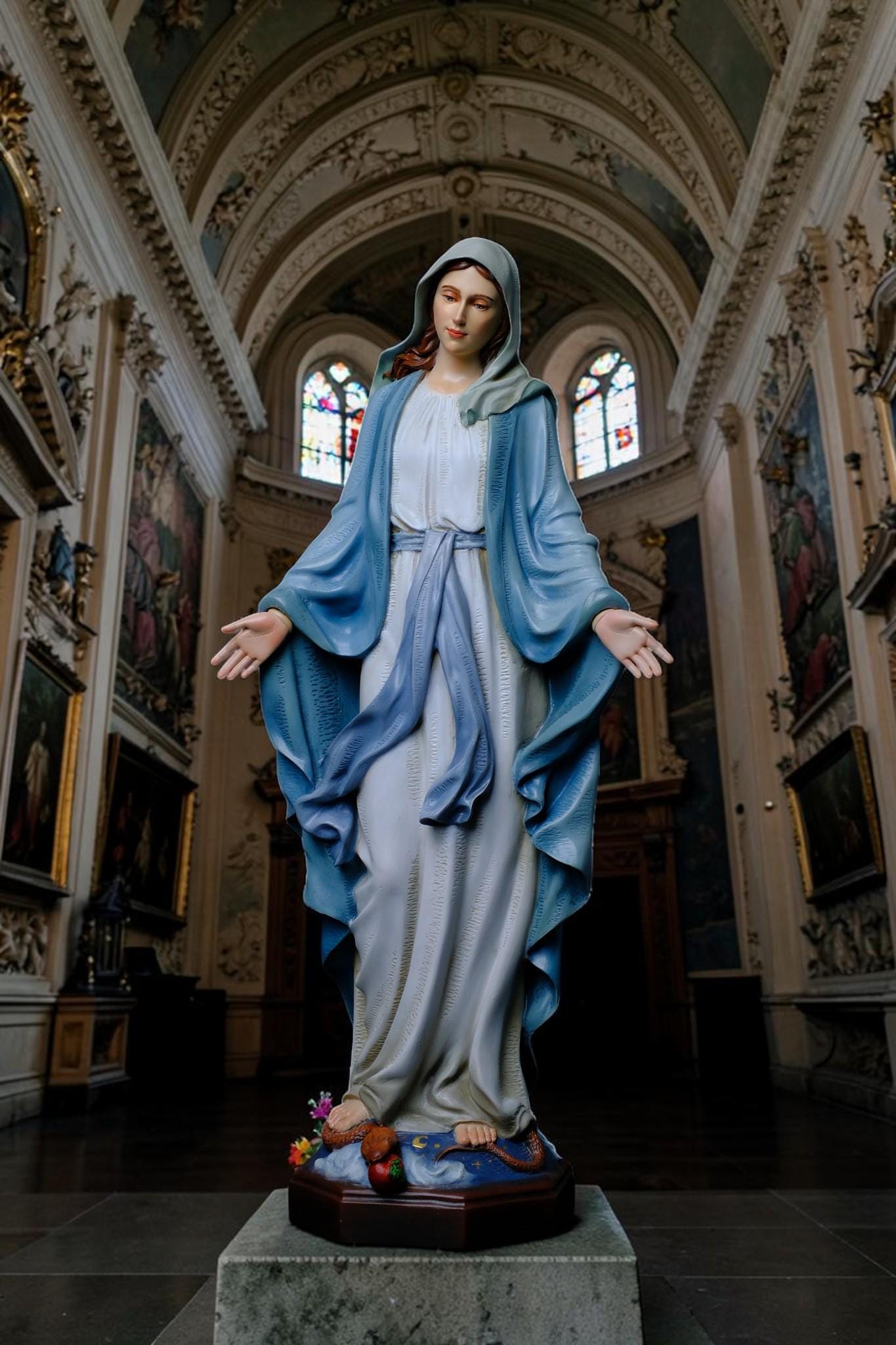 Our Lady of Grace Statue, Hand-Painted Virgin Mary Religious Decor (53cm) __etsy:8106251103