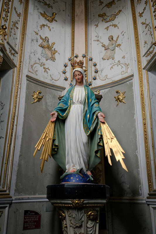Handcrafted Our Lady of Grace Statue: Crown, Halo, Rays – Catholic Home Altar Decor __etsy:8108101181