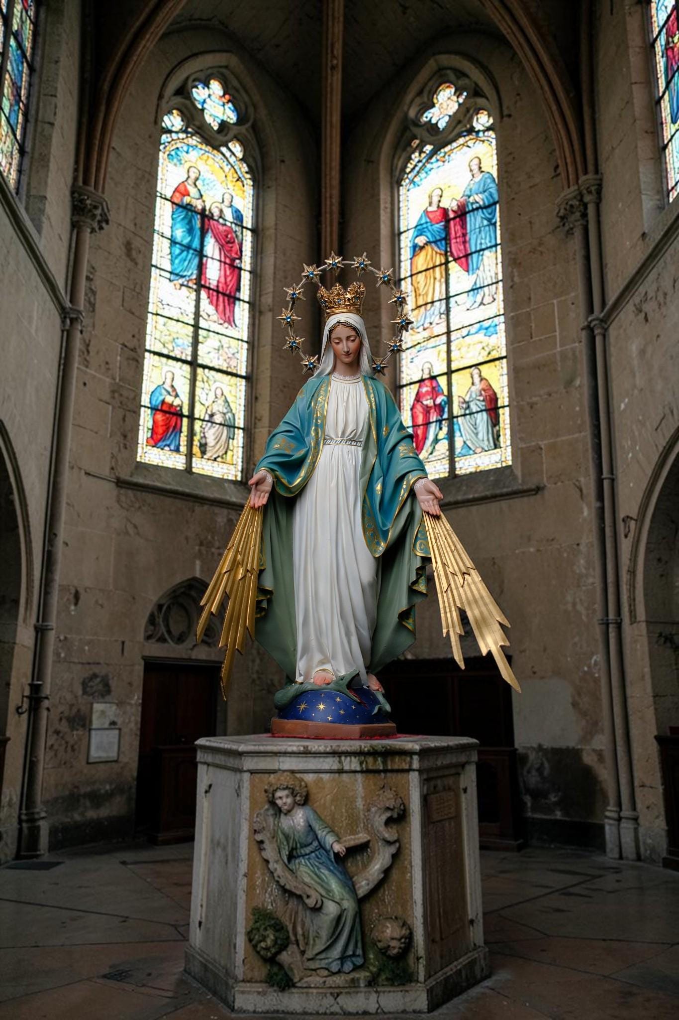 Handcrafted Our Lady of Grace Statue: Crown, Halo, Rays – Catholic Home Altar Decor __etsy:8108104829