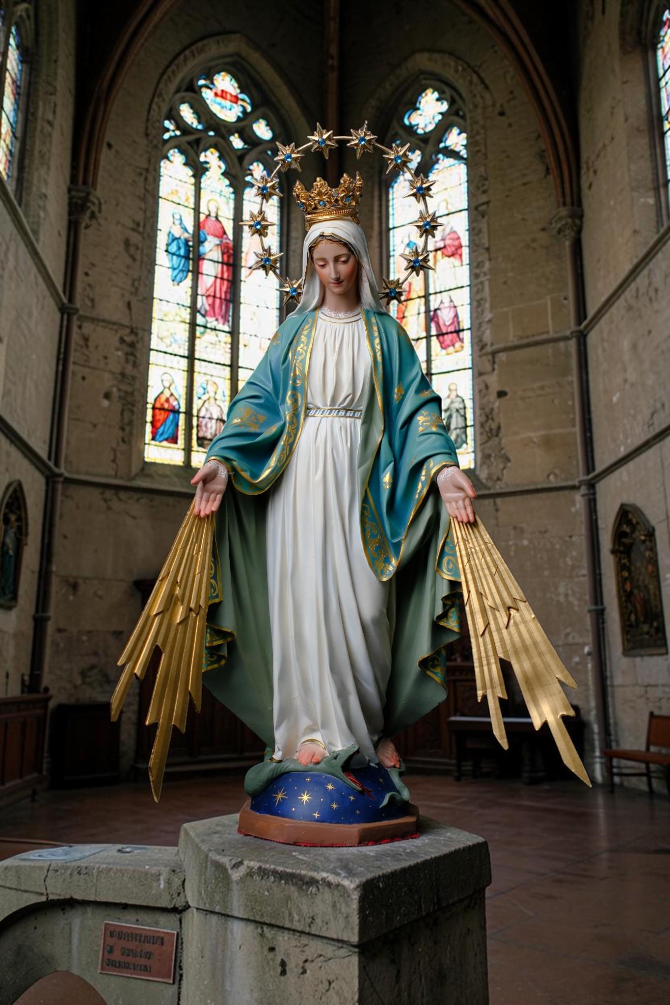 Handcrafted Our Lady of Grace Statue: Crown, Halo, Rays – Catholic Home Altar Decor __etsy:8108104849