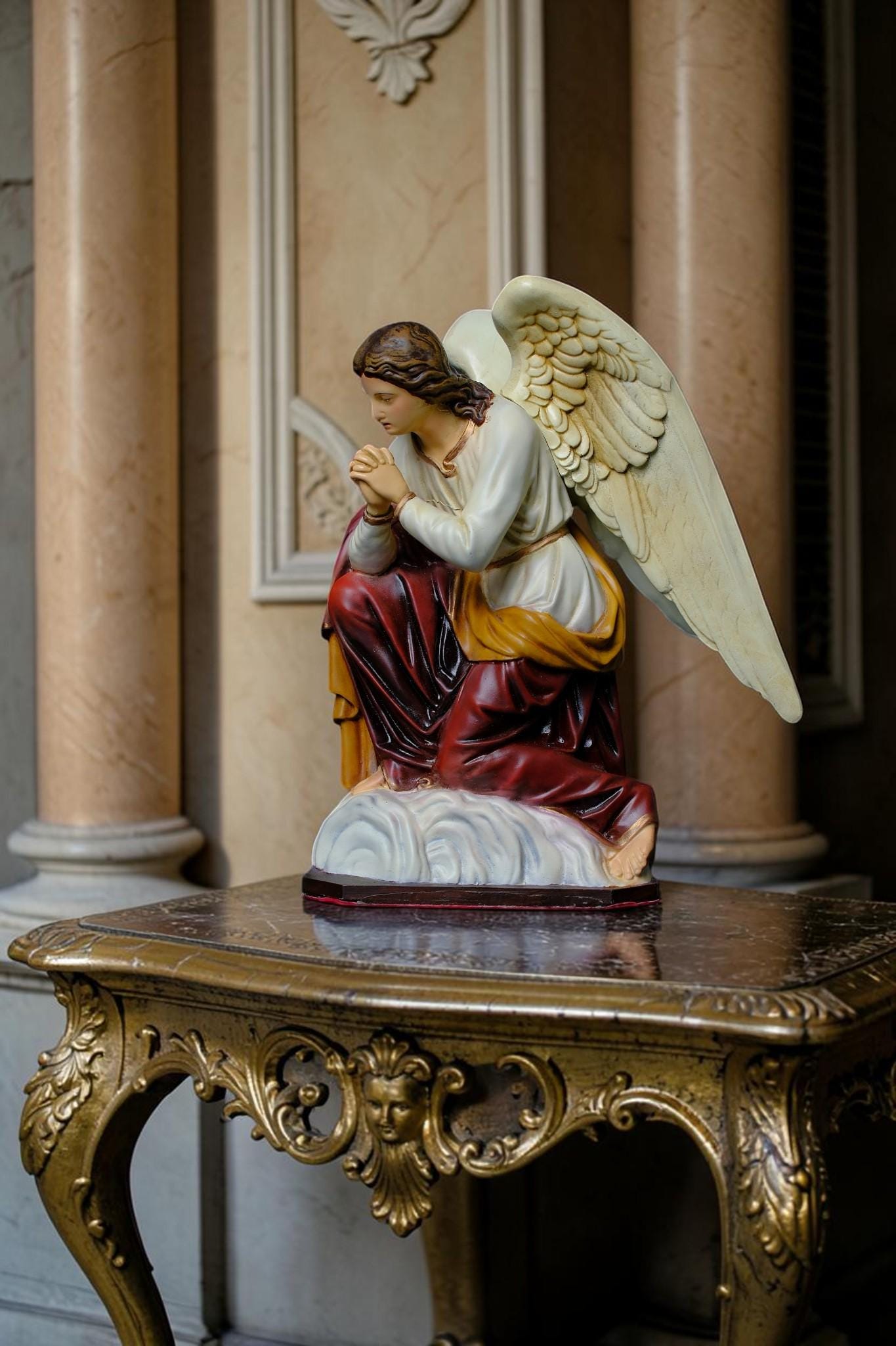 Handcrafted Kneeling Angel Statues Pair: Antique-Style Prayer Altar Decor __etsy:8110040841