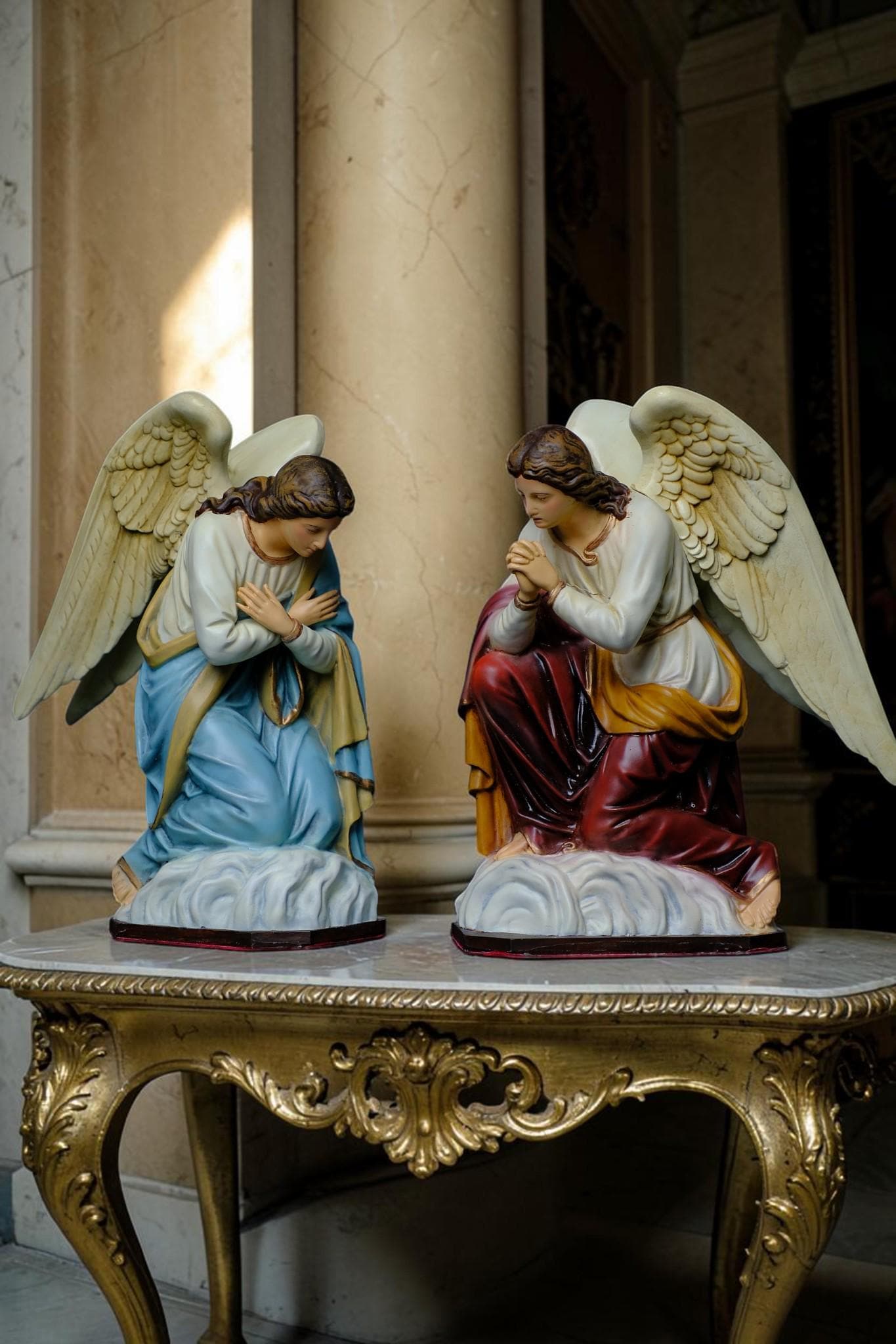 Handcrafted Kneeling Angel Statues Pair: Antique-Style Prayer Altar Decor __etsy:8110048333