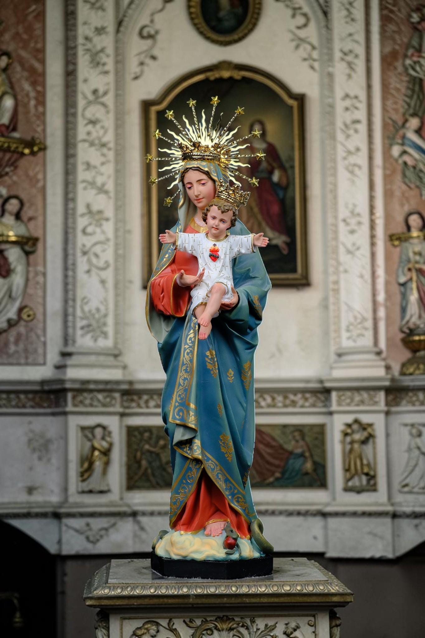 Our Lady Mother of God Statue 40cm Virgin Mary with Child Jesus Catholic Statue Religious Decor Catholic Gift Home Altar Decor __etsy:8116582494