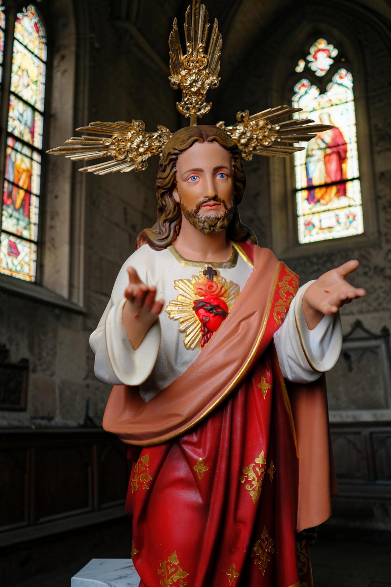 Hand-Painted Sacred Heart of Jesus Statue 40cm Catholic Religious Figurine Altar Decor __etsy:8137121979