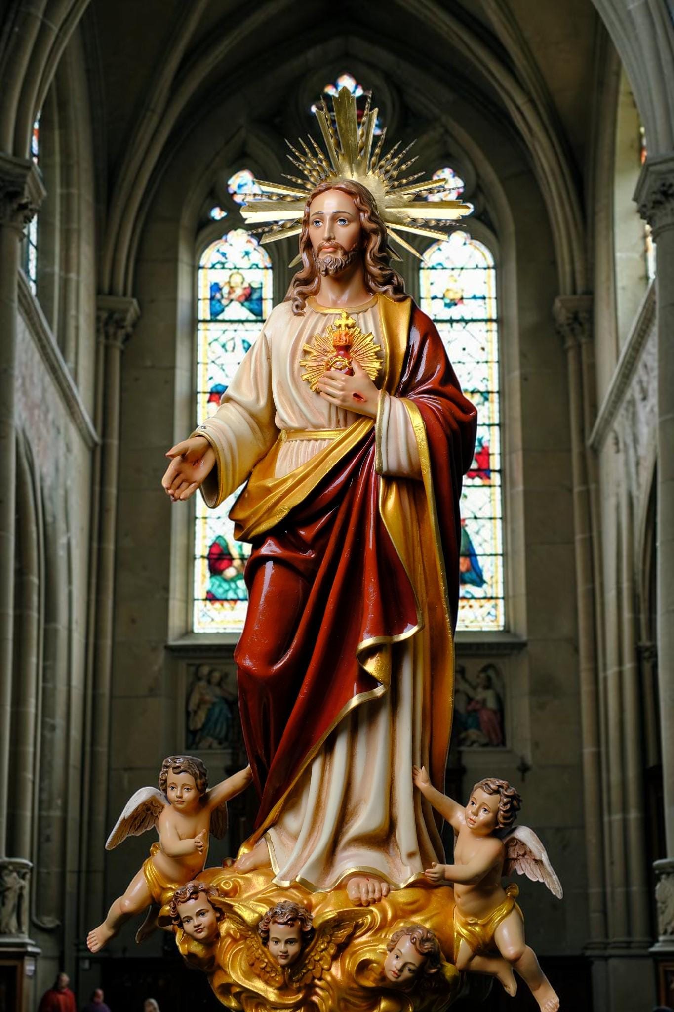 Handmade Sacred Heart of Jesus Statue with Angels – 60 cm Catholic Statue __etsy:8162457044