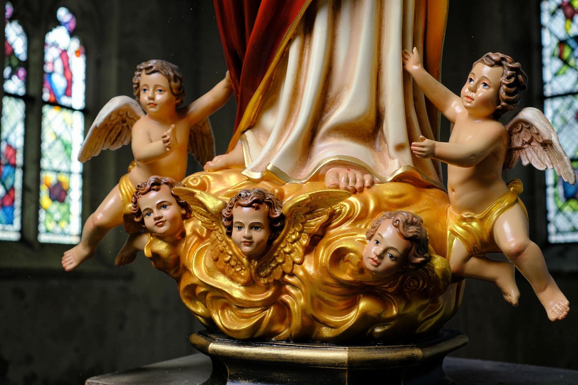 Handmade Sacred Heart of Jesus Statue with Angels – 60 cm Catholic Statue __etsy:8162459322