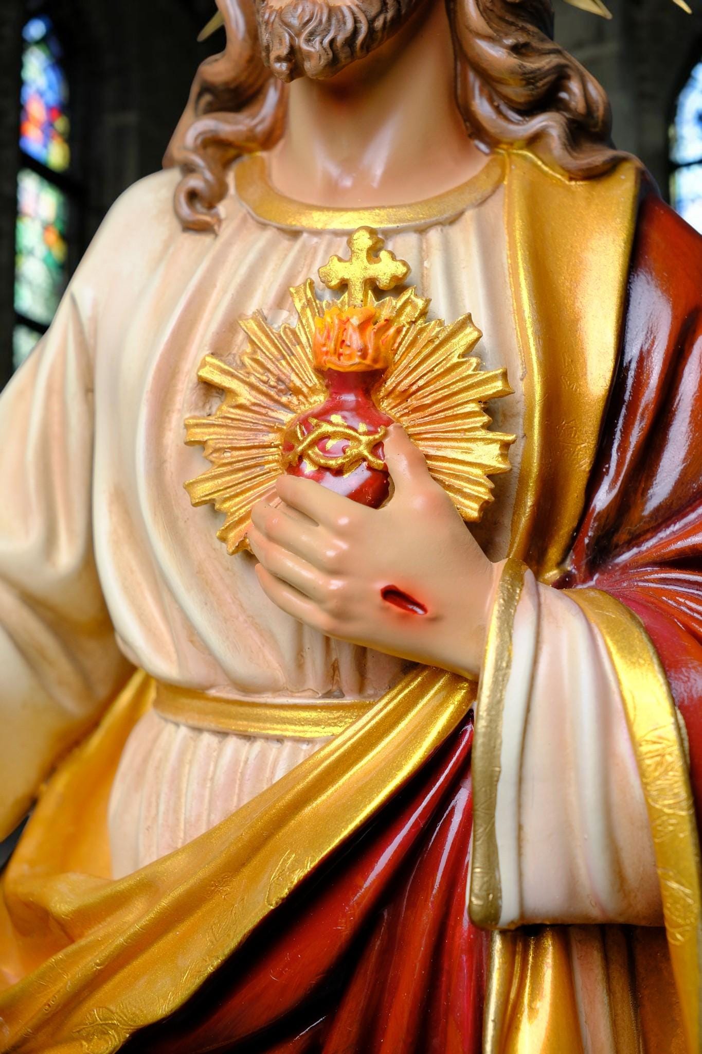 Handmade Sacred Heart of Jesus Statue with Angels – 60 cm Catholic Statue __etsy:8162459352