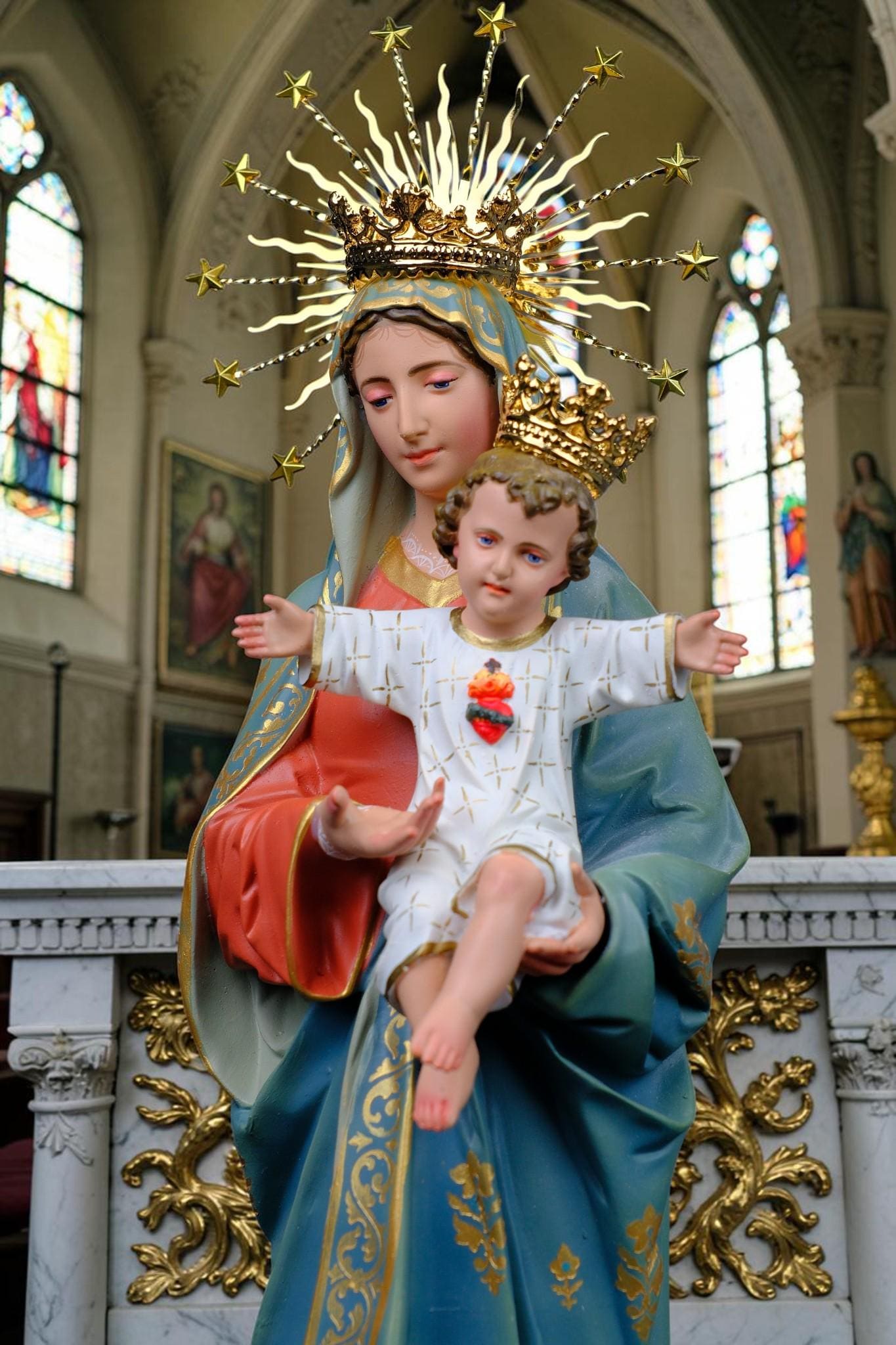 Our Lady Mother of God Statue 40cm Virgin Mary with Child Jesus Catholic Statue Religious Decor Catholic Gift Home Altar Decor __etsy:8164489371