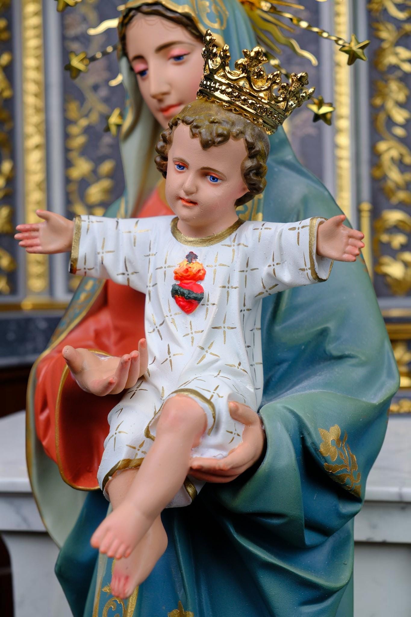 Our Lady Mother of God Statue 40cm Virgin Mary with Child Jesus Catholic Statue Religious Decor Catholic Gift Home Altar Decor __etsy:8164491179