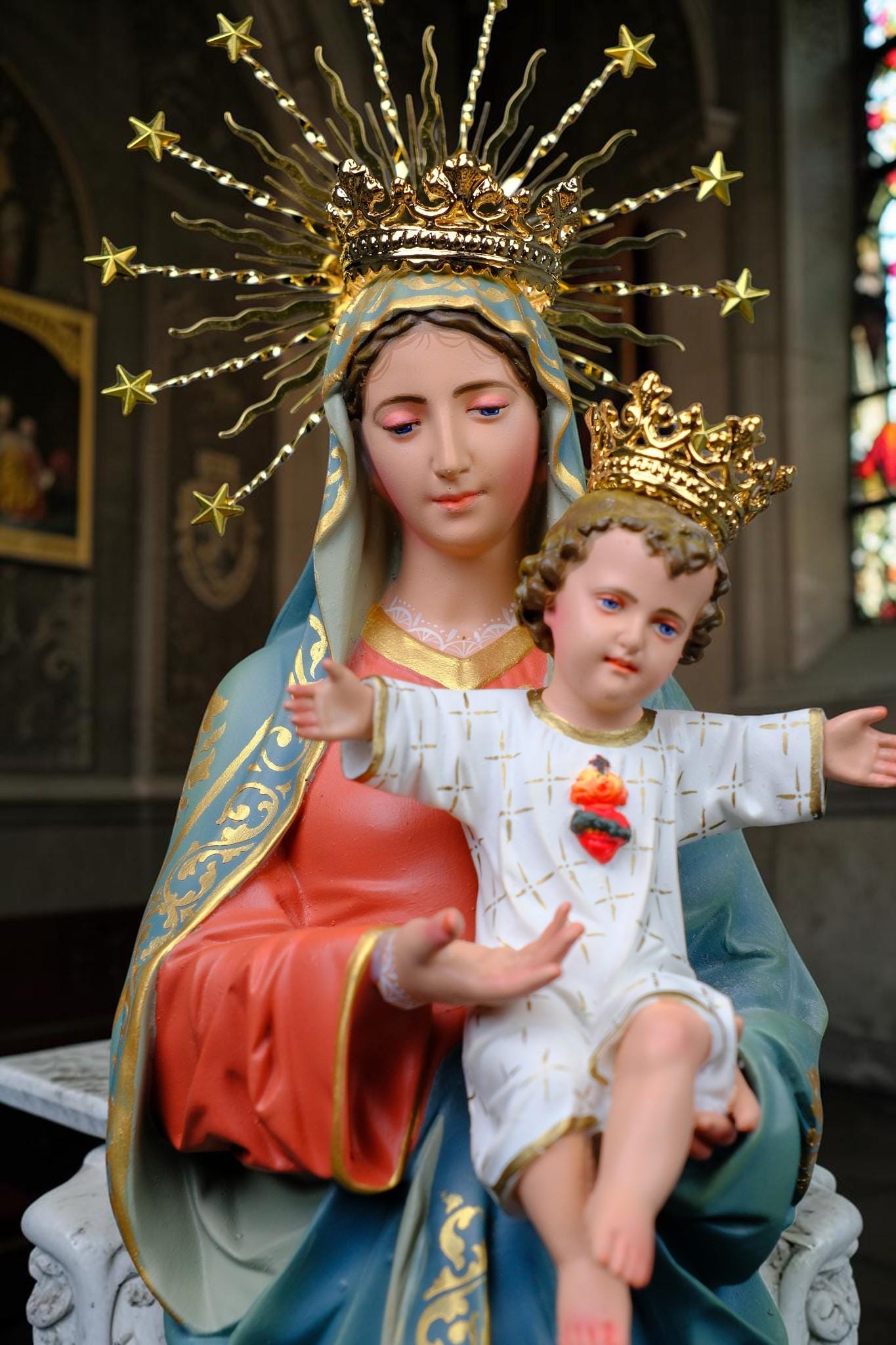 Our Lady Mother of God Statue 40cm Virgin Mary with Child Jesus Catholic Statue Religious Decor Catholic Gift Home Altar Decor __etsy:8164494931