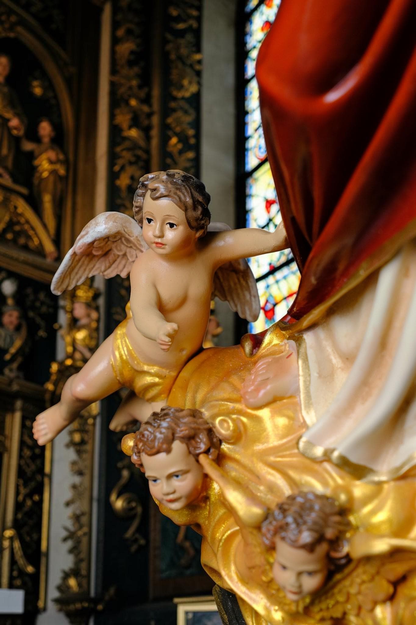 Handmade Sacred Heart Jesus Statue with Angels, Antique Dusty Finish, Stone Resin Altar Decor __etsy:8210263533