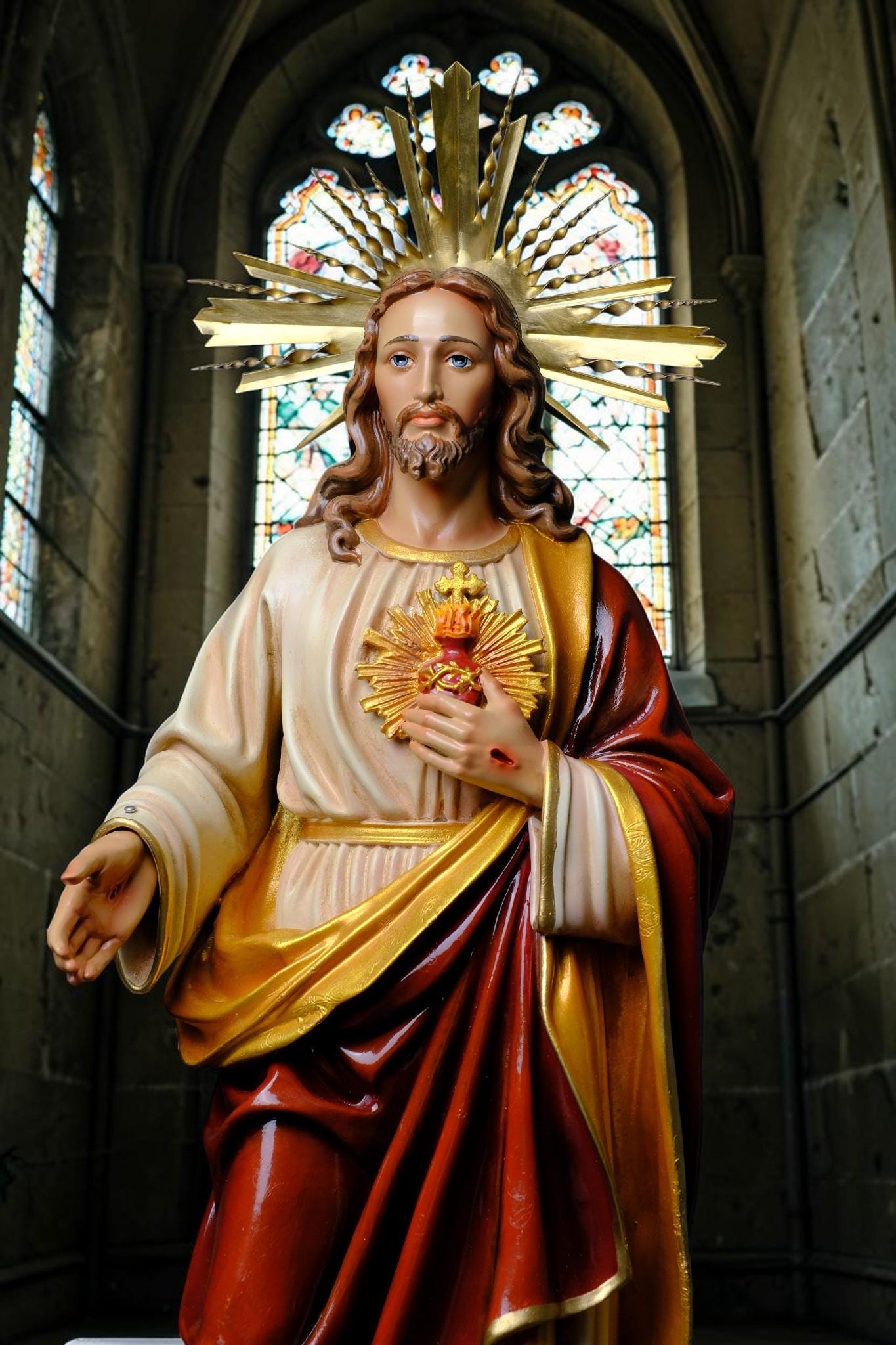 Handmade Sacred Heart of Jesus Statue with Angels – 60 cm Catholic Statue __etsy:8210384599