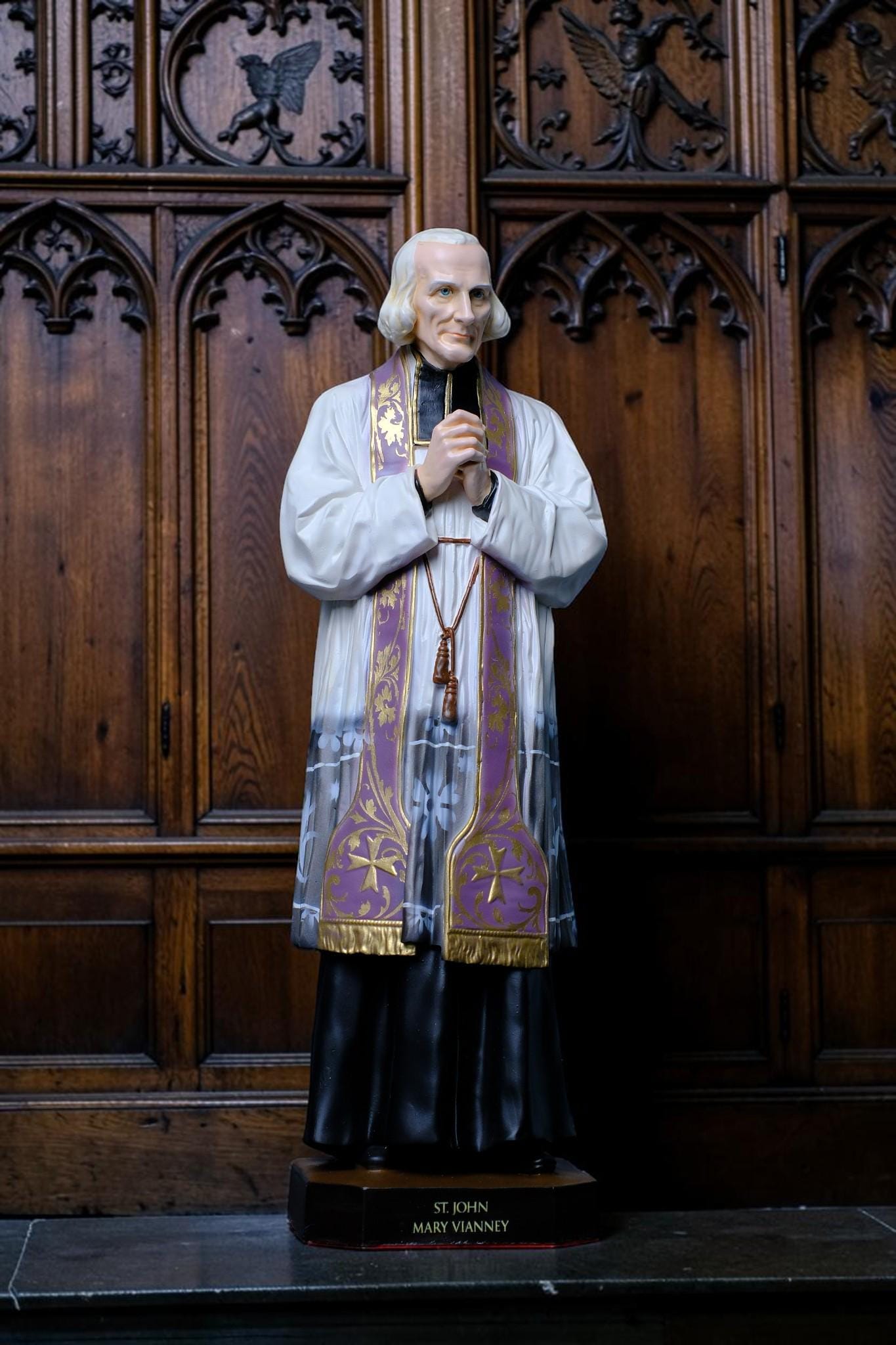 Handmade St John Mary Vianney Statue 37cm Catholic Saint Figurine Curé of Ars Priest Statue Religious Home Altar Catholic Gift