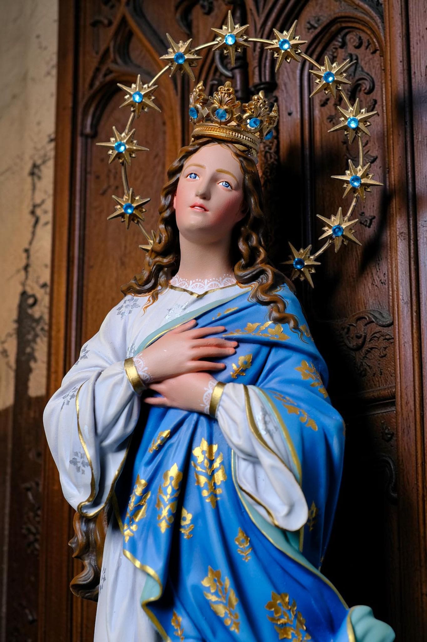 Handmade Assumption Virgin Mary Statue 40cm Catholic Home Altar Figurine