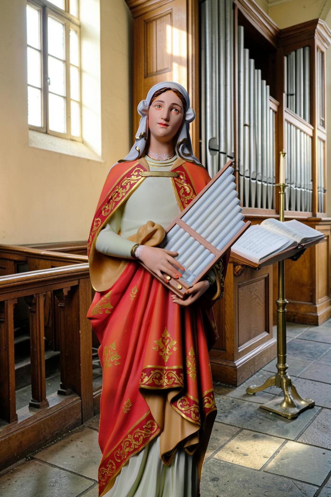 Saint Cecilia Statue, Hand-Painted Stone Resin Catholic Figurine for Home Altar & Music Lovers (40cm)
