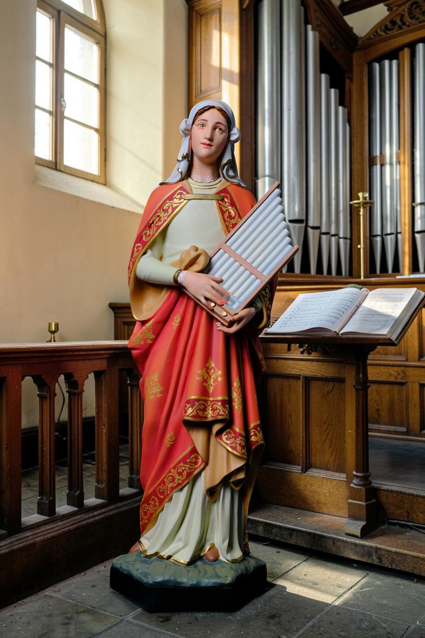 Saint Cecilia Statue, Hand-Painted Stone Resin Catholic Figurine for Home Altar & Music Lovers (40cm)