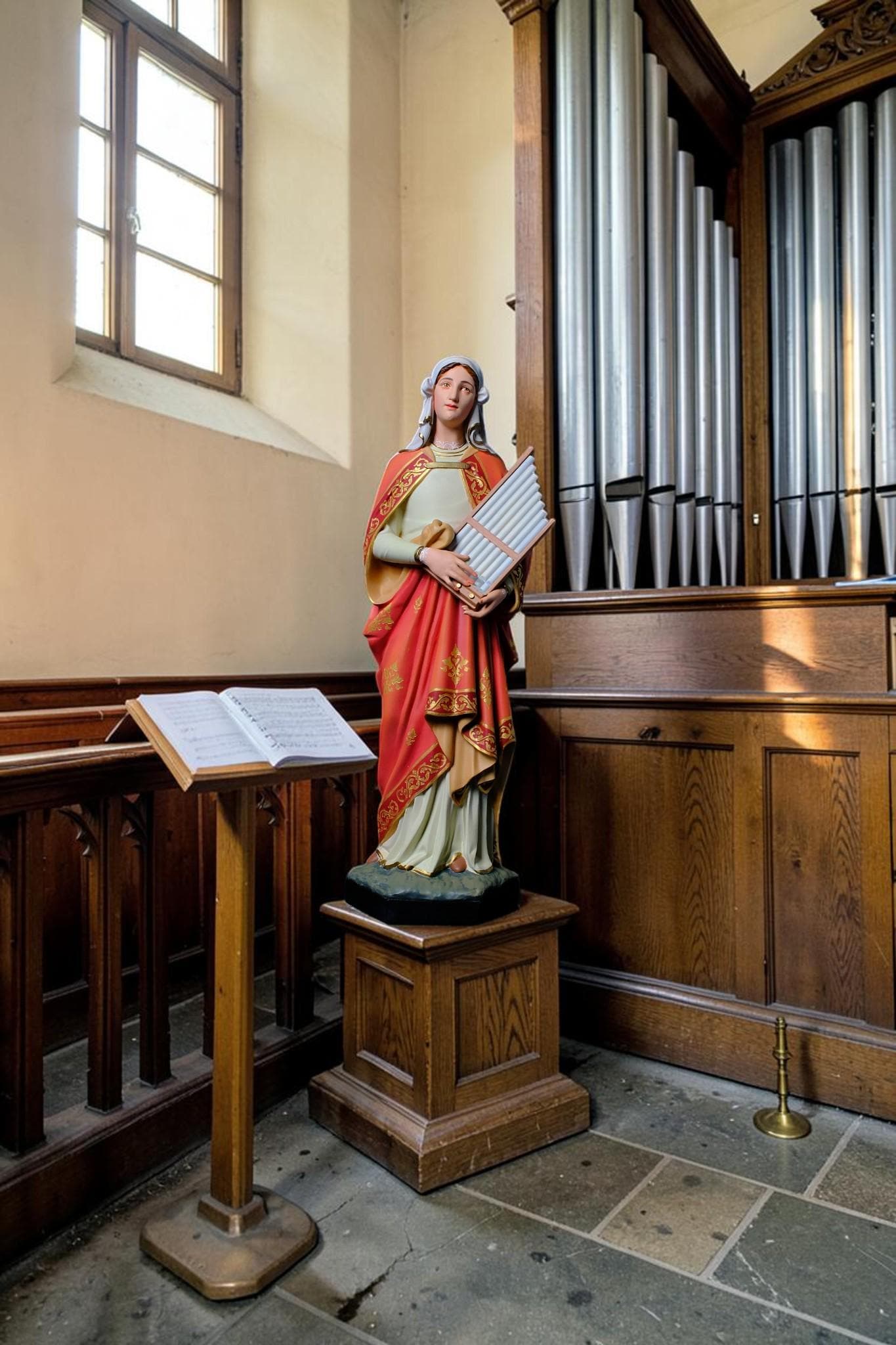 Saint Cecilia Statue, Hand-Painted Stone Resin Catholic Figurine for Home Altar & Music Lovers (40cm)