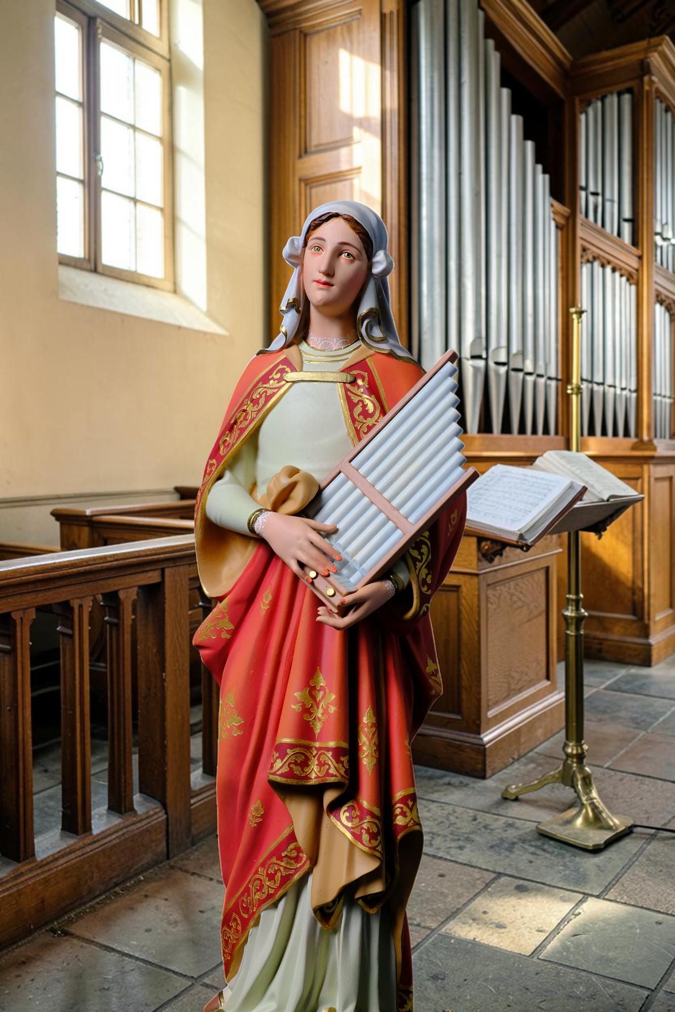 Saint Cecilia Statue, Hand-Painted Stone Resin Catholic Figurine for Home Altar & Music Lovers (40cm)