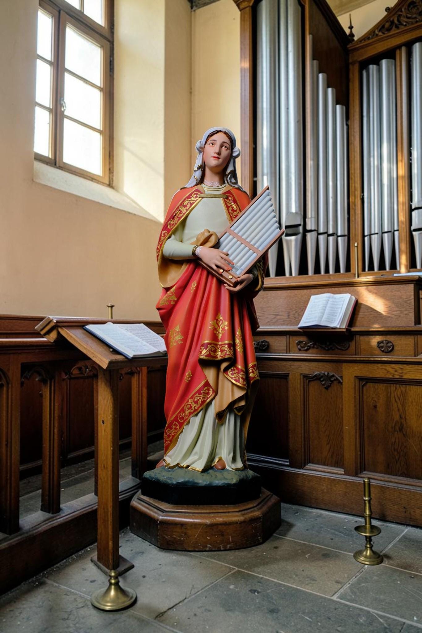 Saint Cecilia Statue, Hand-Painted Stone Resin Catholic Figurine for Home Altar & Music Lovers (40cm)