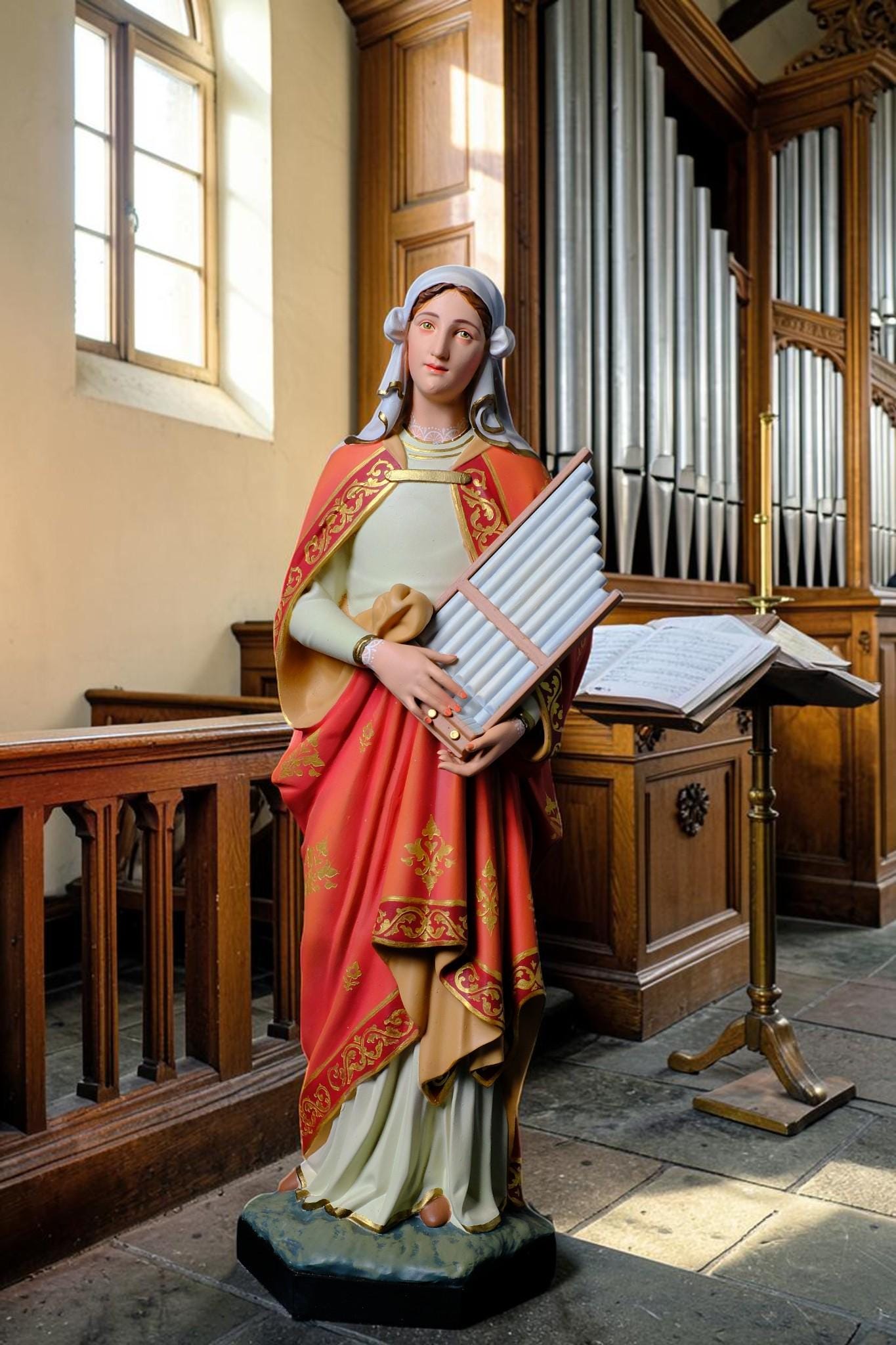 Saint Cecilia Statue, Hand-Painted Stone Resin Catholic Figurine for Home Altar & Music Lovers (40cm)