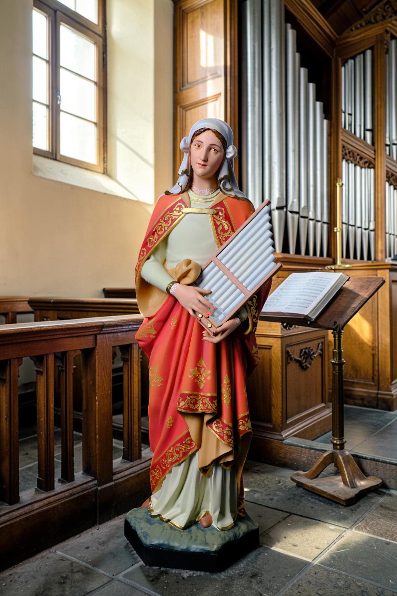 Saint Cecilia Statue, Hand-Painted Stone Resin Catholic Figurine for Home Altar & Music Lovers (40cm)