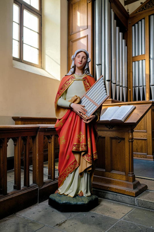 Saint Cecilia Statue, Hand-Painted Stone Resin Catholic Figurine for Home Altar & Music Lovers (40cm)