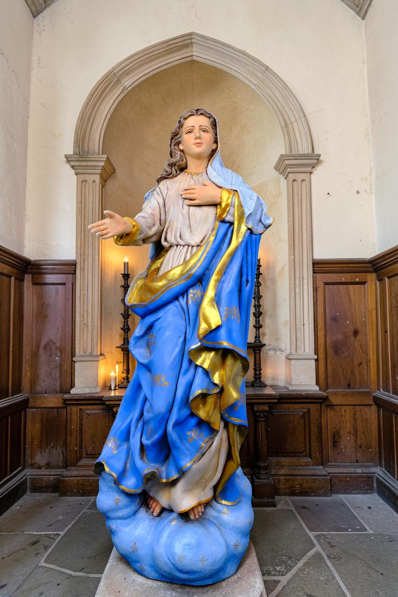 Hand-Painted Assumption of Mary Statue, Ornate Stone Resin Catholic Home Altar Decor, Marian Religious Figurine (50cm)