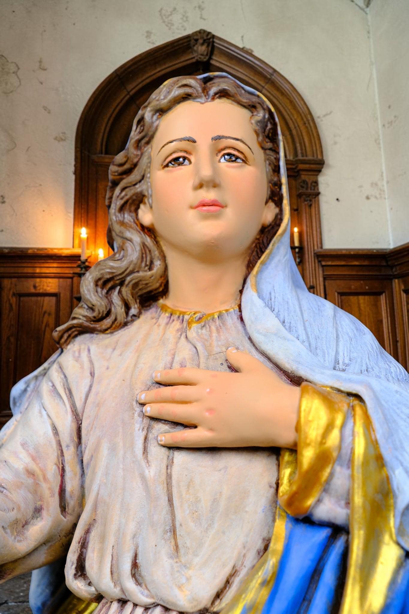 Hand-Painted Assumption of Mary Statue, Ornate Stone Resin Catholic Home Altar Decor, Marian Religious Figurine (50cm)