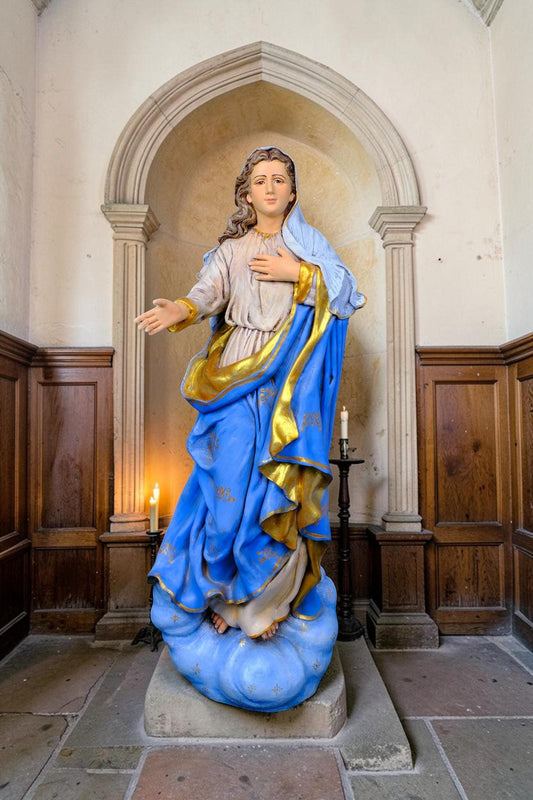 Hand-Painted Assumption of Mary Statue, Ornate Stone Resin Catholic Home Altar Decor, Marian Religious Figurine (50cm)