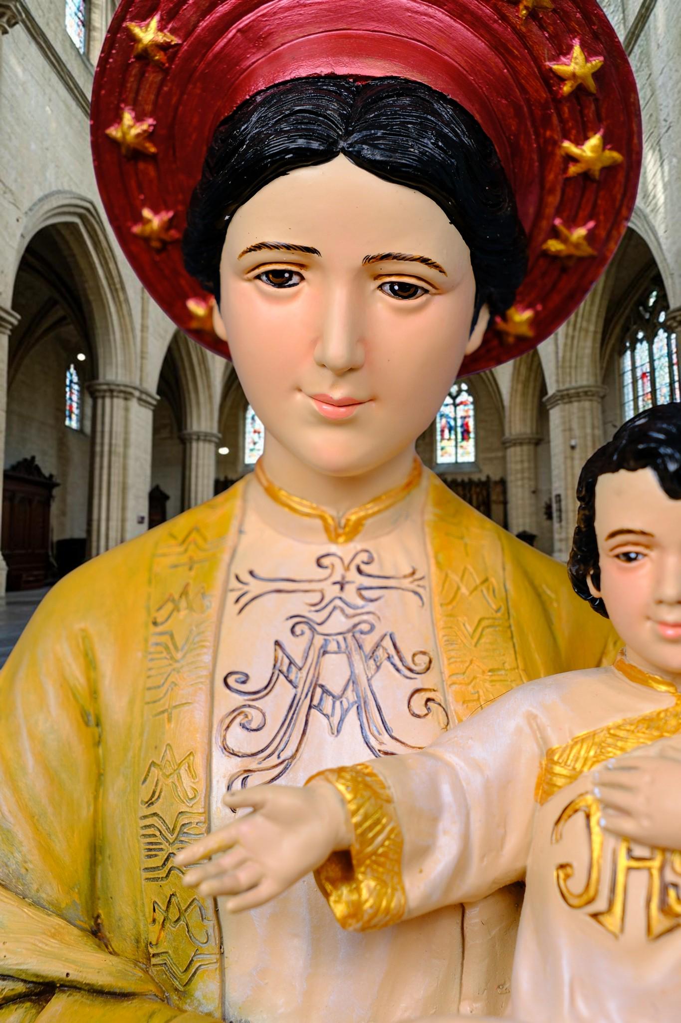 Our Lady of La Vang Statue, Hand-Painted Stone Resin Catholic Figurine, Marian Home Altar Decor (60cm)
