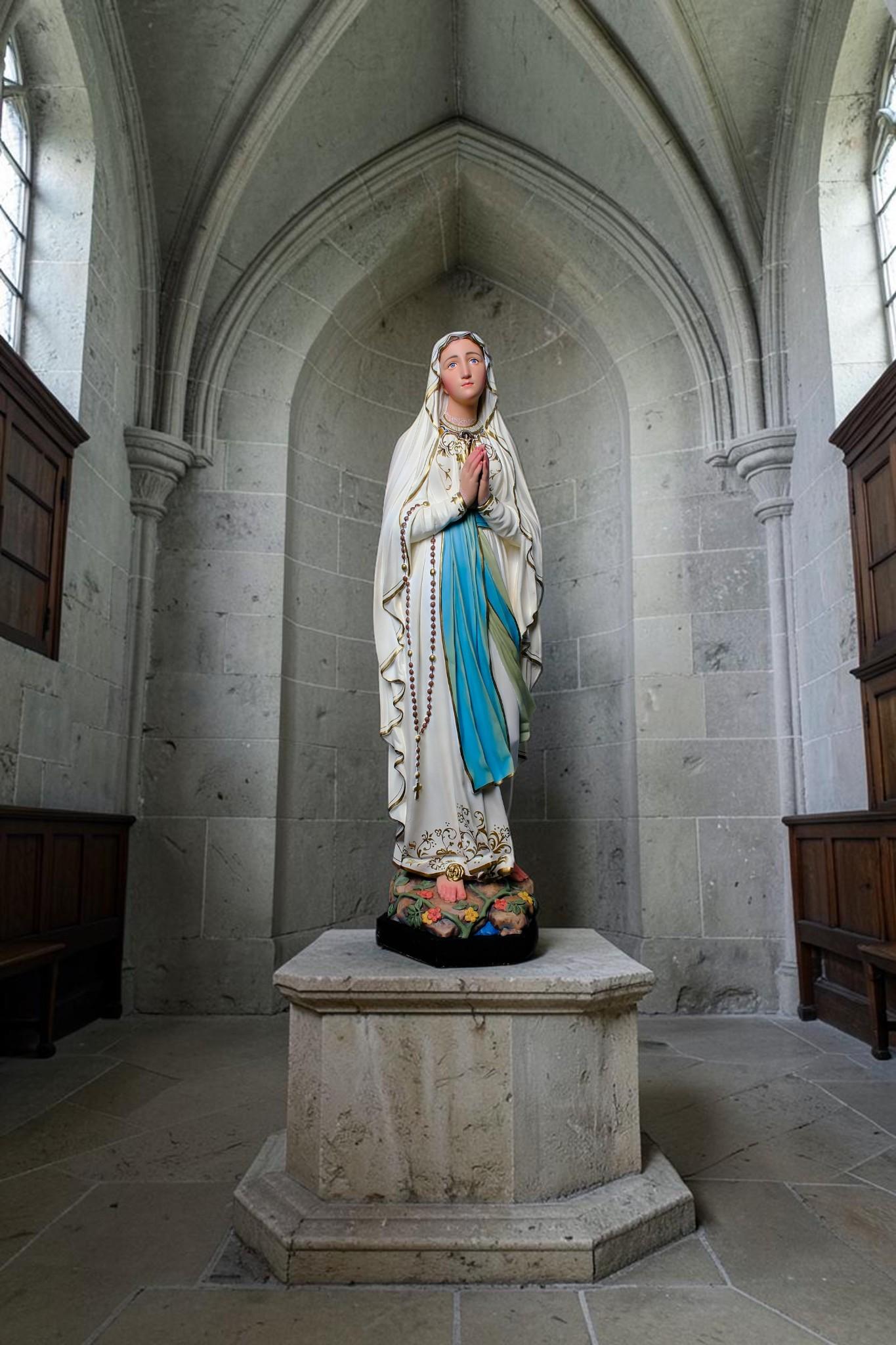 Our Lady of Lourdes Statue, Hand-Painted Stone Resin Catholic Home Altar Decor, Marian Religious Figurine (60cm)
